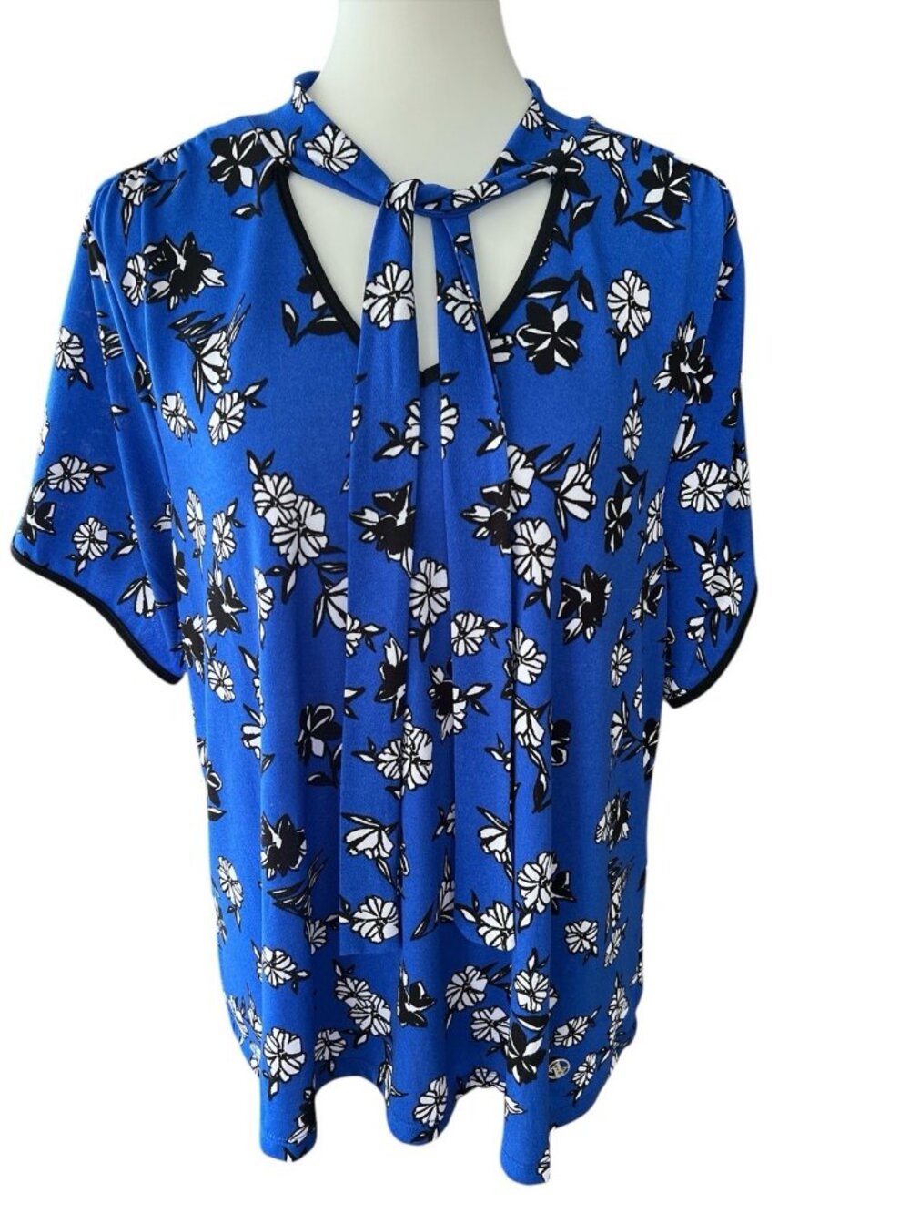 Adrianna Vittadini Floral Short Sleeve Top-Size 2X-Cute Neck Detail